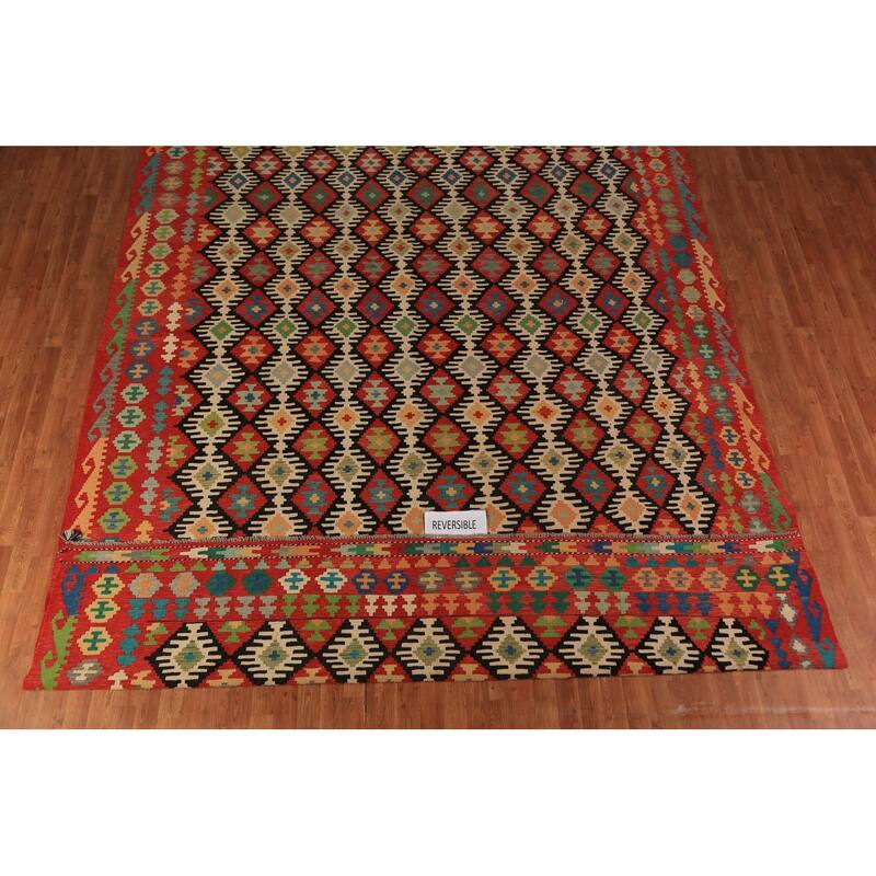 Tribal / Geometric Kilim Oriental Large Rug Flatweave Wool Carpet - 9'10"x 16'4"