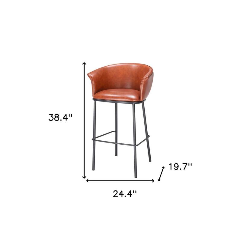 HomeRoots 30" Brown And Black Faux Leather And Steel Bar Height Bar Chair