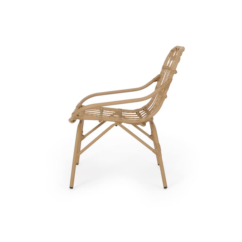 Roomfitters Outdoor Rattan Dining Chair with Armrests, Patio Accent Chair for Garden or Balcony, Light Brown