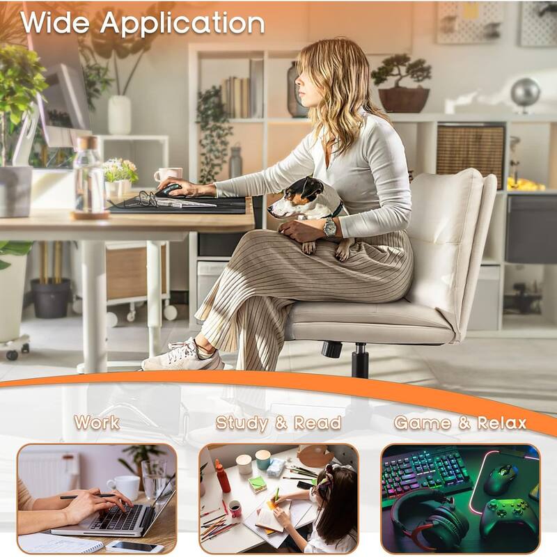 BOSSIN Criss Cross Chair Armless Office Desk Chair No Wheels,PU Leather Padded Modern Swivel Vanity Chair office chair
