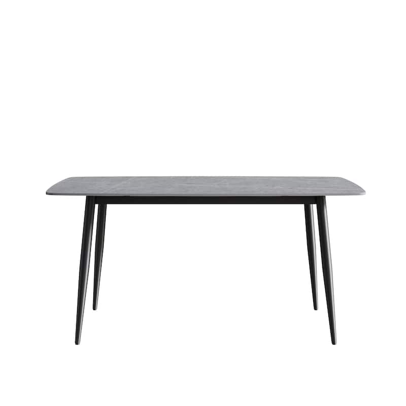 63" Modern Sintered Stone Dining Table,Solid Black Carbon Steel Base