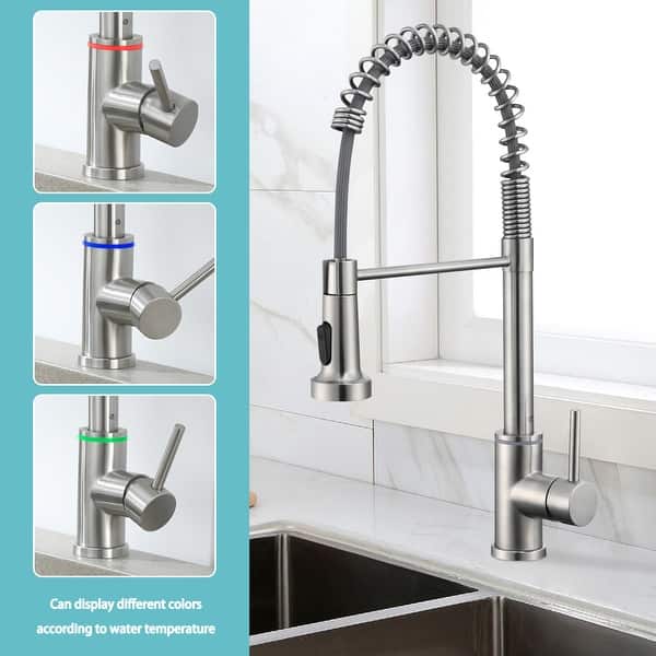 Stainless Steel Kitchen Sink Faucet Pull Down Sprayer Single Handle Swivel Mixer | SHEIN A