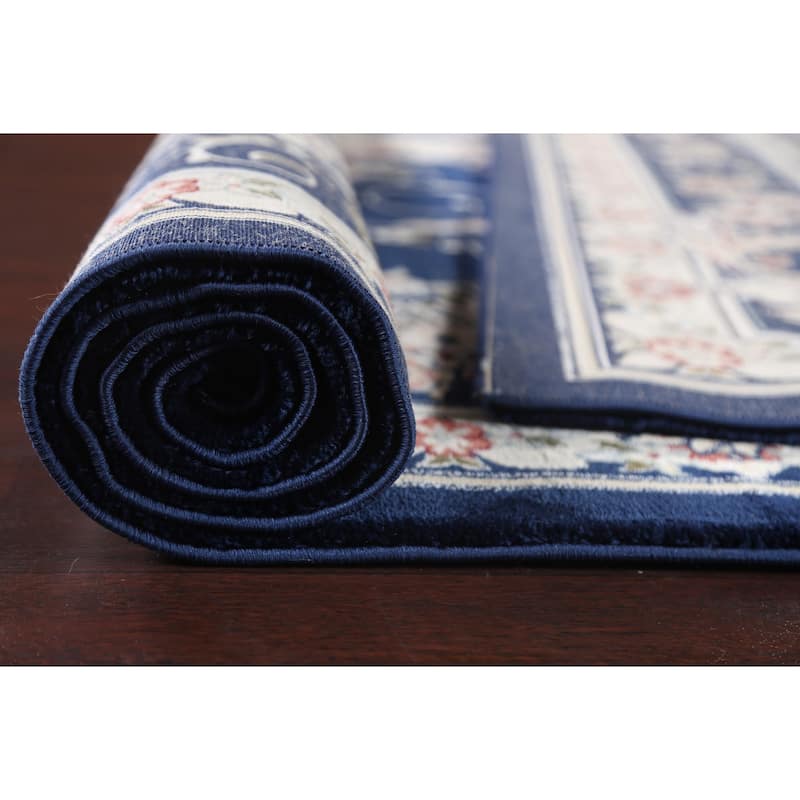 Blue Floral Medallion Transitional Turkish Rug Oriental Carpet