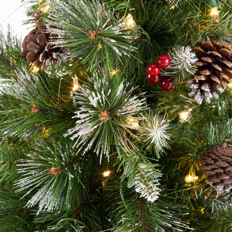 4.5ft Pre-Lit Artificial Christmas Tree with Red Berries, Pine Cones, and 200 Clear Lights