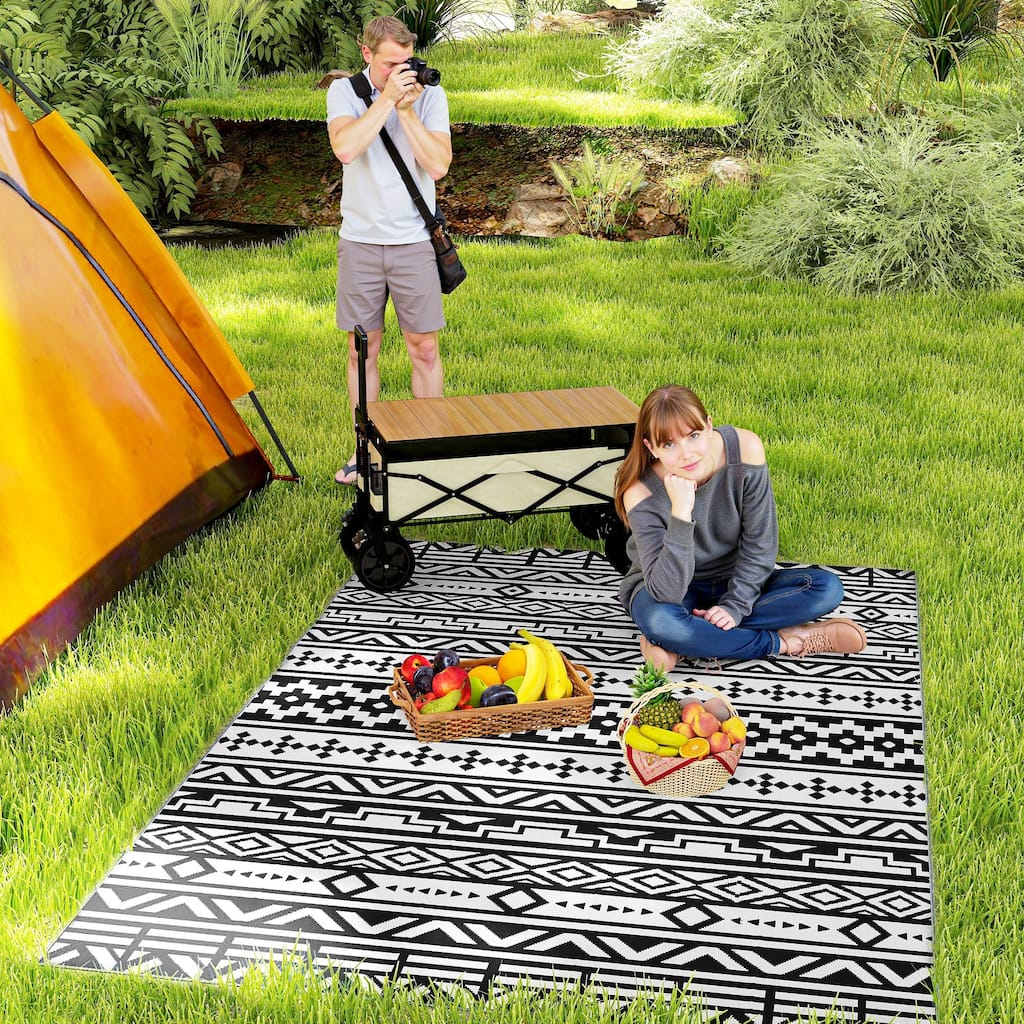 Reversible Outdoor Rug with Carry Bag Foldable Picnic Blanket for Camping, RV Trips, Beach, and Backyard Use