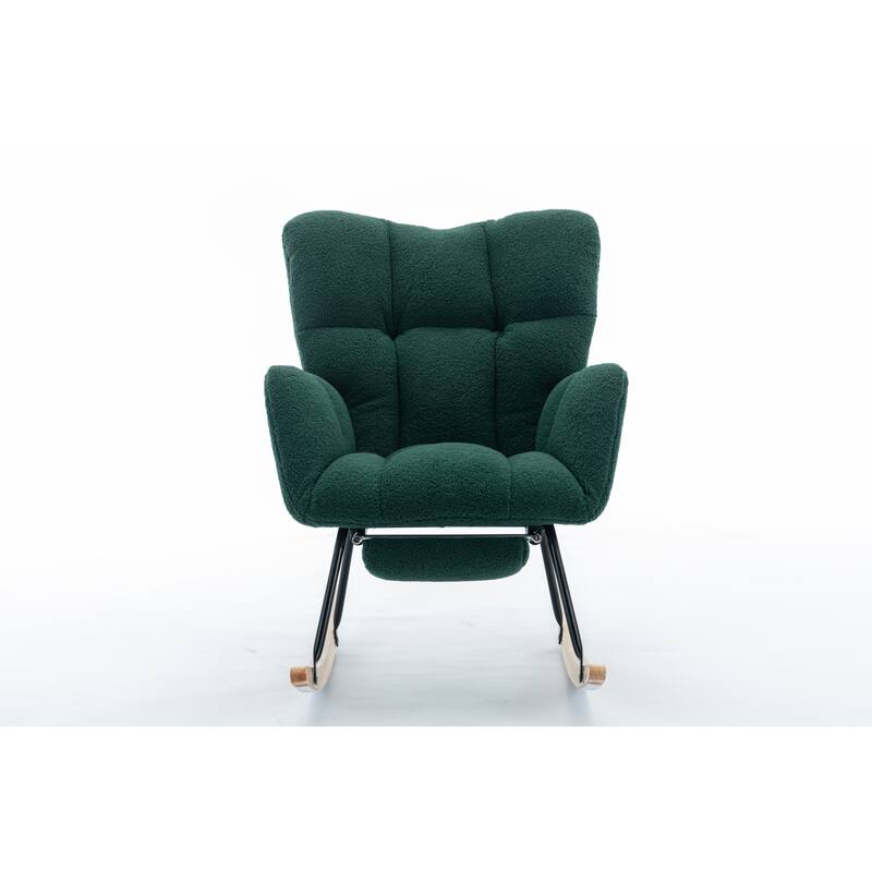 Teddy Fabric Rocking Chair with Adjustable Footrest and 300lb Capacity