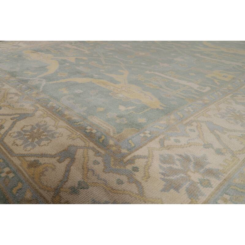 Blue Oushak Indian Area Rug Handmade Wool Carpet - 8'4"x 9'9"