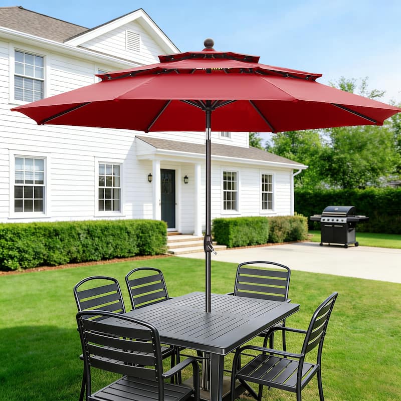 Ainfox 10 ft Patio Outdoor Umbrella with 3 Tiers and Crank Tilt Market Table Umbrella