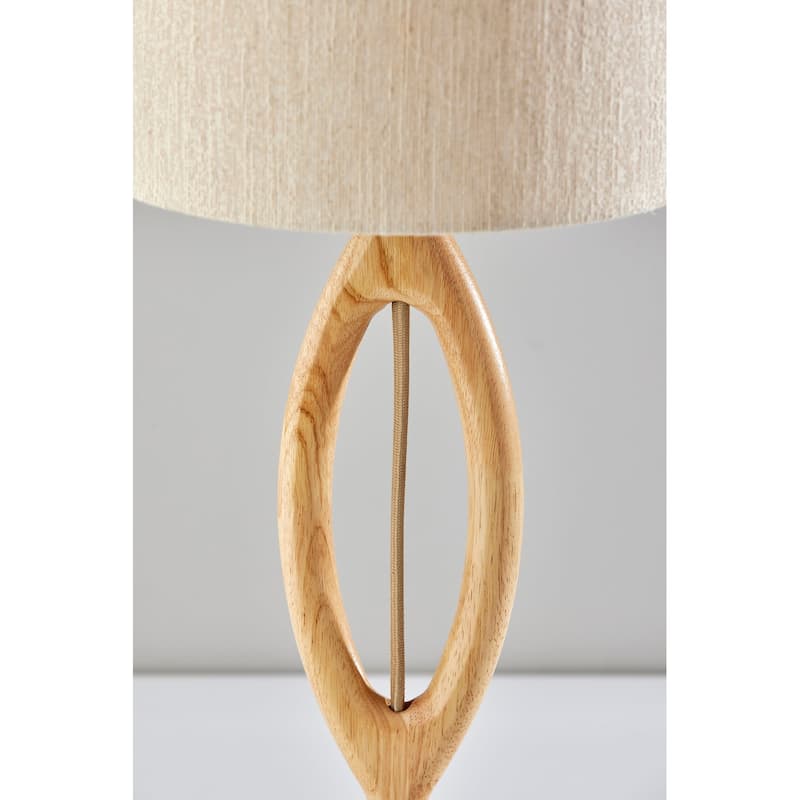 HomeRoots 28" Natural Solid Wood Round Table Lamp With Beige Drum Shade - 10