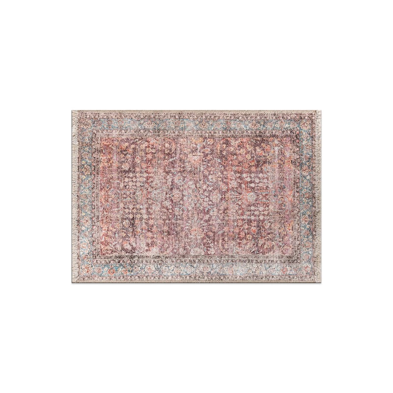 World Rug Gallery Vintage Distressed Bordered Washable Area Rug