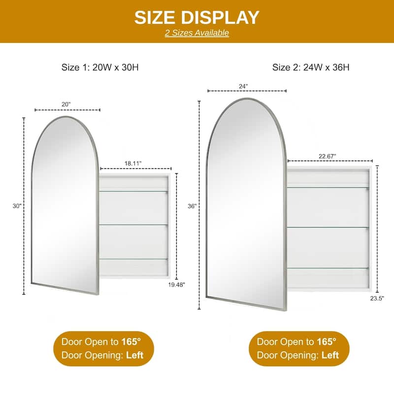 TEHOME Arched Bathroom Medicine Cabinet with Mirror Recessed and Surface Mount Medicine Cabinet Mirror