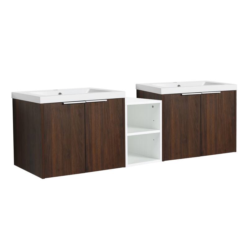60 Inch Bathroom Vanity with Soft Close Doors, Resin Sink, Ample Storage and Matching Small Shelves (KD Packing)