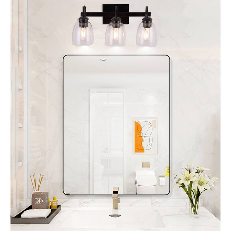 3-Light Black Bathroom Vanity Lights Wall Light with Glass Shade - 3 light