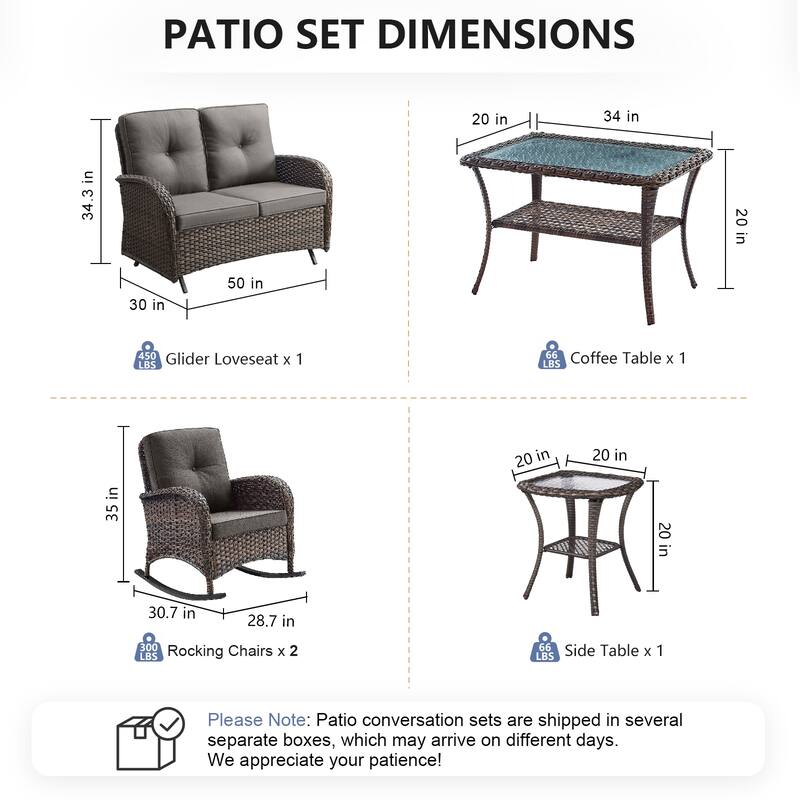 Pocassy 5 Pieces Glider Sofa with Rocker Chairs Ottomans
