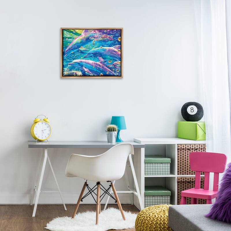 Stupell Chromatic Dolphins Trio Framed Floater Canvas Wall Art Design By Michael Ward