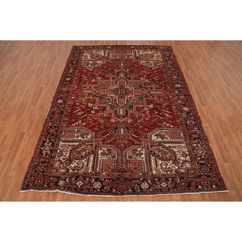 Hand Knotted Oriental 100% Wool Carpet Traditional Medallion Red Heriz Area Rug - 11' 1'' X 7' 10''