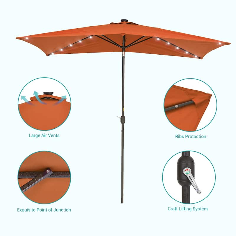Bonosuki 10 x 6.5ft LED Patio Rectangular Umbrella Outdoor Market Umbrella Aluminium/Steel with Tilt and Crank