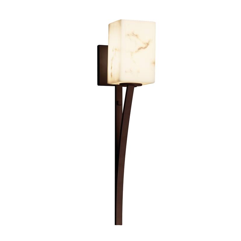 Justice Design LumenAria Sabre 1-light Dark Bronze Wall Sconce, Faux Alabaster Square - Flat Rim Shade