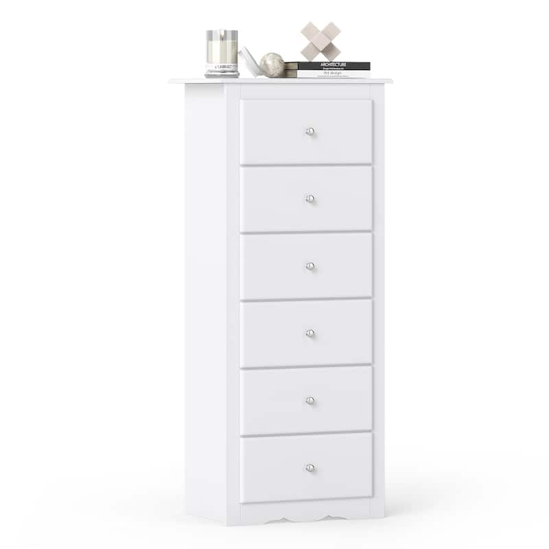 Gymax 6 Drawer Dresser 53.5'' Tall Storage Cabinet with Metal Sliding - White
