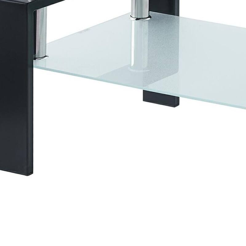 HomeRoots 39" Clear and Black Glass and Steel Coffee Table With Shelf - 39.37 in. x 17.32 in. x 23.62 in.