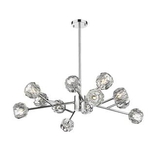 12-Light Chrome Chandelier With Clear Crystal Shades