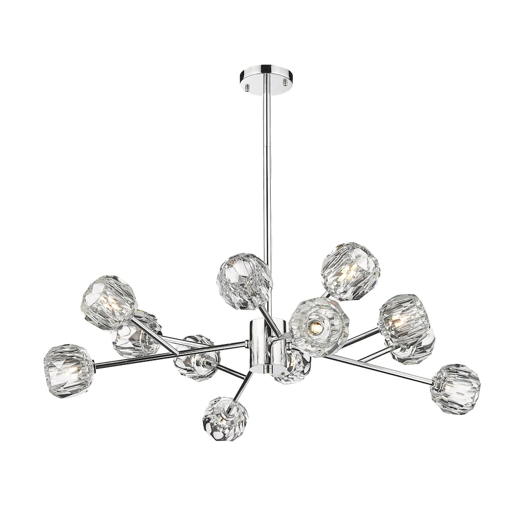 12-Light Chrome Chandelier With Clear Crystal Shades