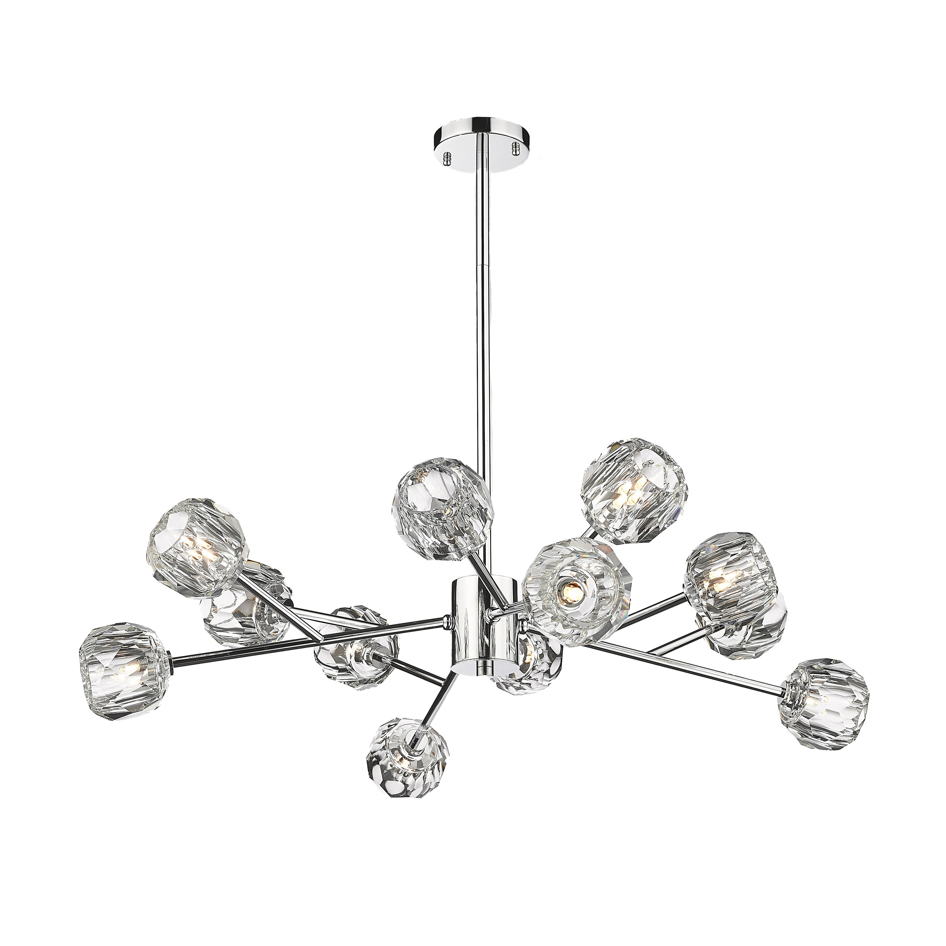 Contemporary 12-Light Chrome Chandelier With Clear Crystal Shades