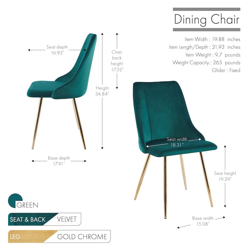 Porthos Home Pella Dining Chairs Set of 2, Velvet, Gold Chrome Legs
