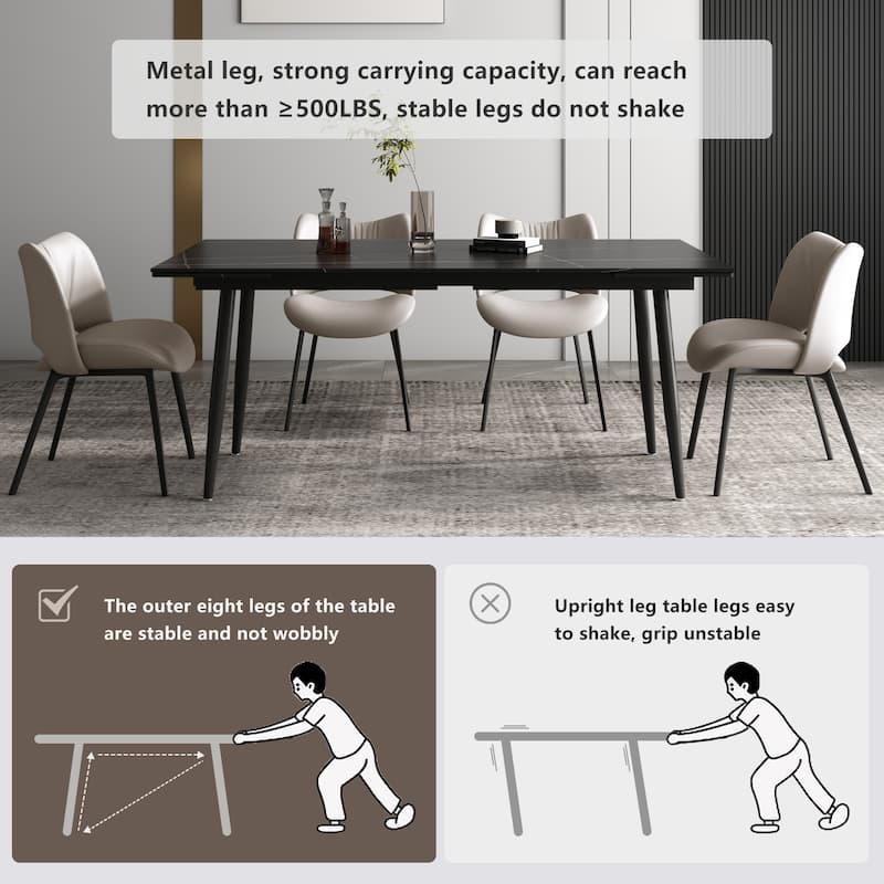 9 Piece 62.9 inch to 94.4 inch Extendable Dining Table Set with Sintered Stone Top 8 Chairs