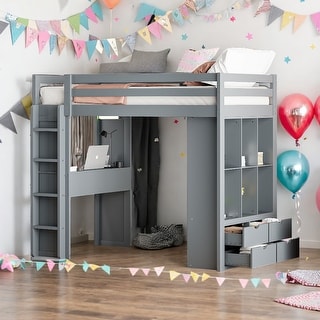 Kid-Friendly Design Twin Size Loft Bed with Desk and LED Light
