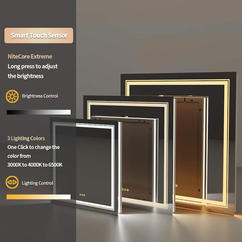 LED Bathroom Mirror with Dual Lights Backlit Mirror Square Anti-Fog - 36"x36"
