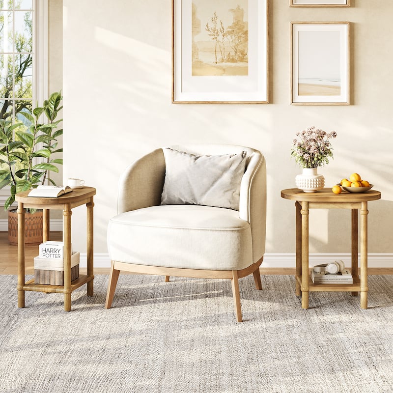 2-Tier Solid Wood End Table with Storage Shelves, Side Accent Table Nightstand for Living Room Bedroom