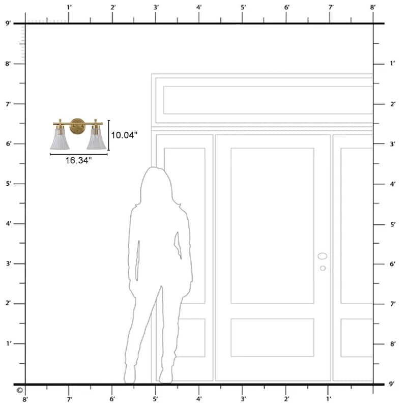 Gold Metal Wall Sconce Ribbed Trumpet Glass Shade for Bathroom Vanity