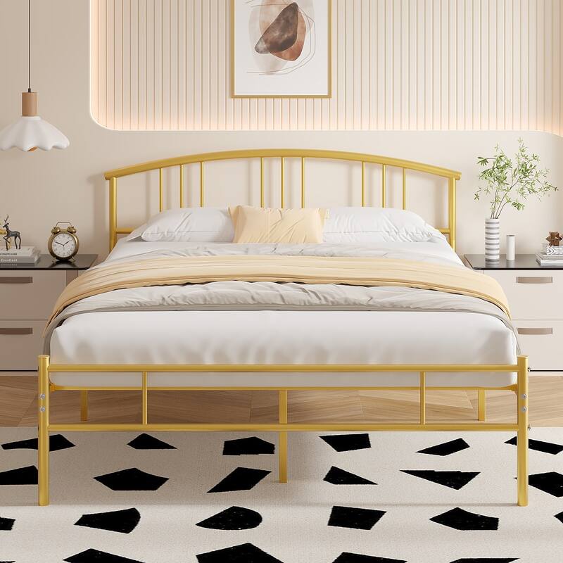 14 Inch Bed Frames Metal Platform Bed with Spindle Headboard Footboard/Mattress Foundation/No Box Spring Needed - Gold - Queen