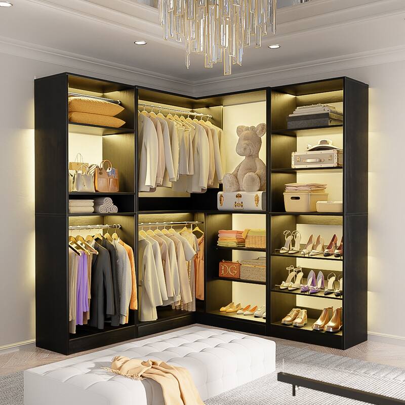 Cimly Set of 3 Large Corner Closet System, Space-saving Closet Organizer with Hanging Rods, Adjustable Shoe Rack and Shelves