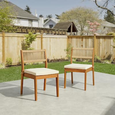 Barton Weather-Resistant Stackable Outdoor Dining Chairs with Cushions - Set of 2 - N/A