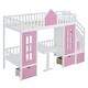 preview thumbnail 10 of 8, Impression & Elegant Twin over Twin Bunk Bed Turn into Upper Bed and Down Desk, Changeable Table, Fun Place For Kids, Pink
