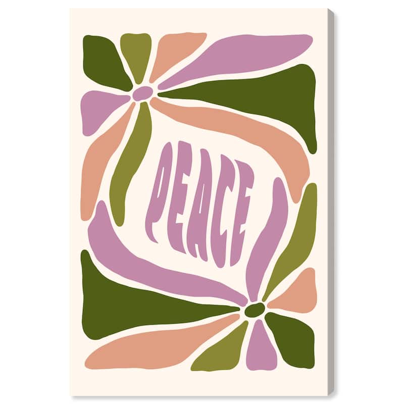 Wynwood Studio Canvas Typography and Quotes Peace and Leaves Purple Modern & Contemporary Wall Art Canvas Print