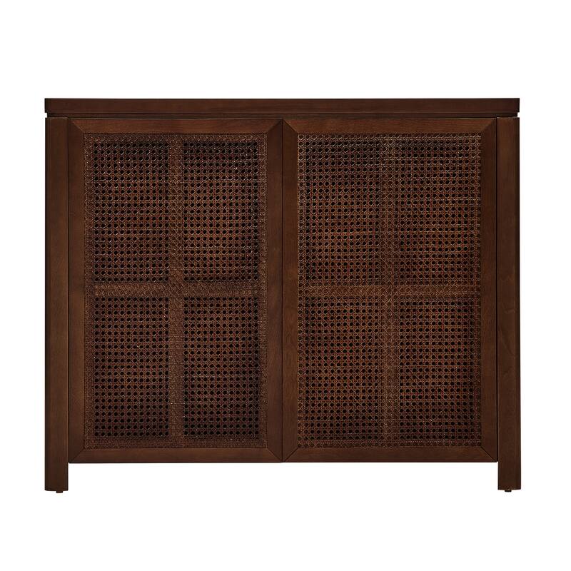 39.4" Mid Century Modern Rattan Storage Sideboard Cabinet with 2 Outlet Holes