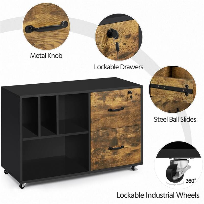 Yaheetech Rolling File Cabinet with 2 Drawers and 2 Open Shelves