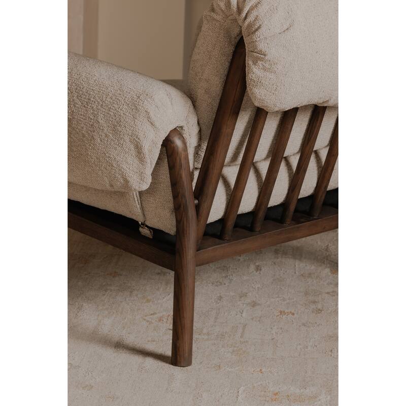 NADAAL STUDIOS Halden Lounge Chair, Spindle-Back Solid Ash Frame with Fold-Over Cushions, Ivory