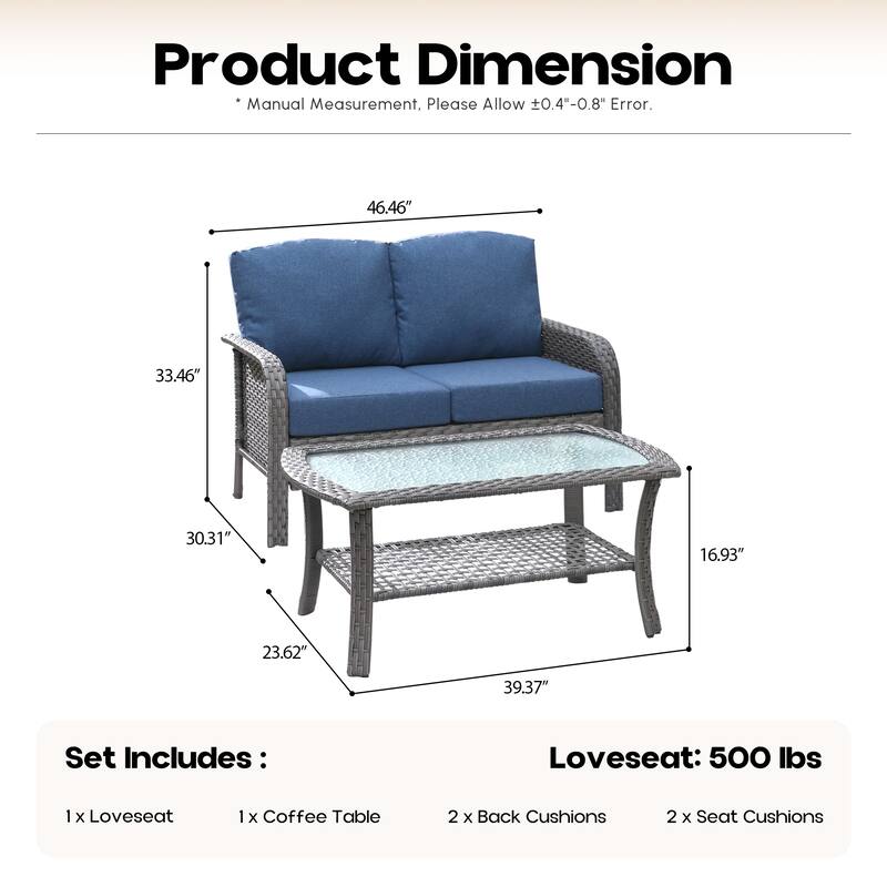 XIZZI 2-Piece Outdoor Wicker Loveseat with Coffee Table
