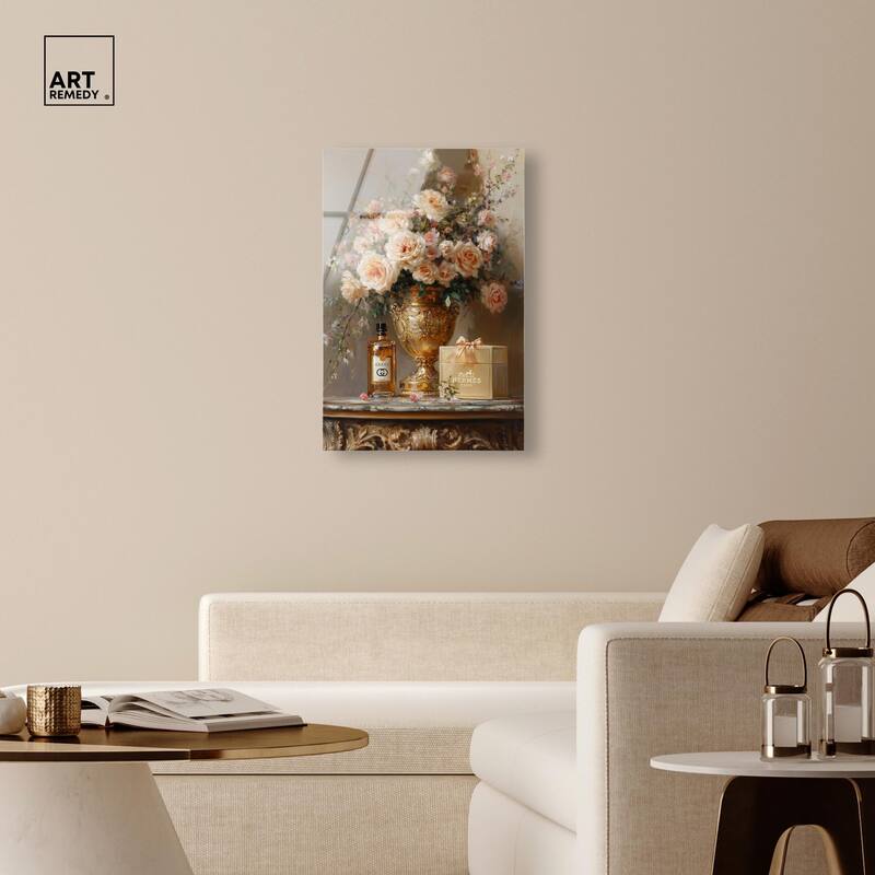 Classical Vase Tans and Floral Acrylic by Art Remedy, Ready to Hang