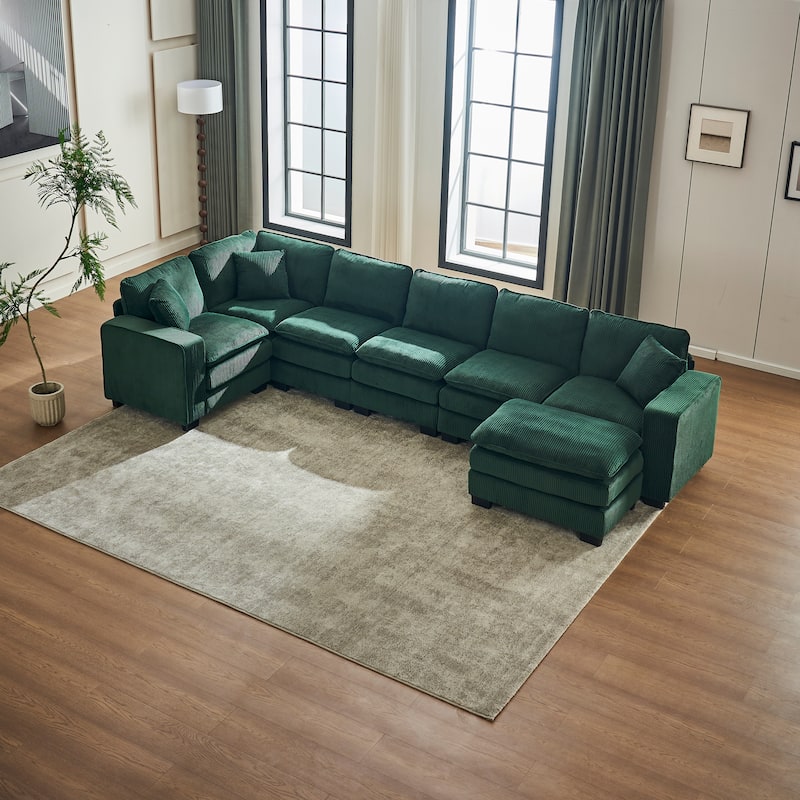 Modern Corduroy Sofa with Spring Supported Cushions and Pillows and Wood Frame for Living Room and Guest Room