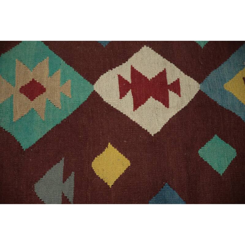 Hand Woven Oriental 100% Wool Carpet Southwestern Tribal Brown Kilim Area Rug - 9' 9'' X 8' 6''