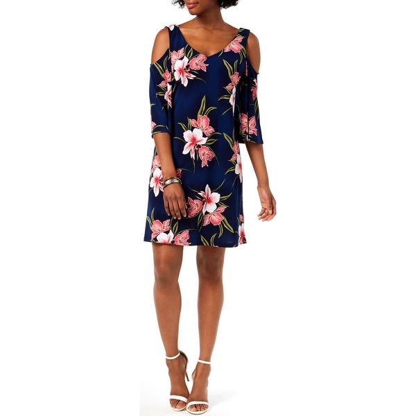 Connected Apparel Womens Party Dress Cold Shoulder Floral Print