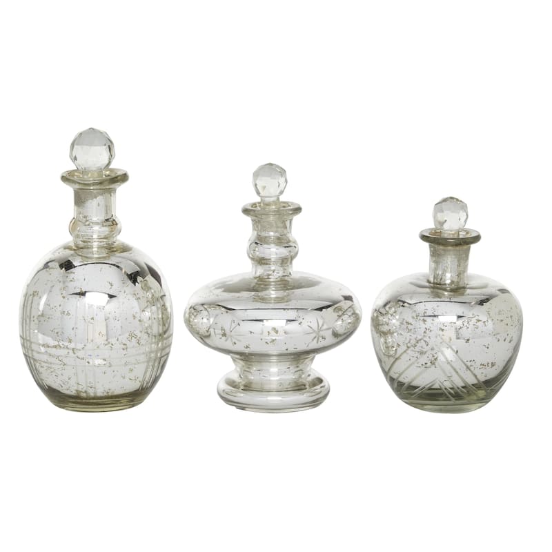 Glass Living Room Decorative Jars with Crystal Stoppers - Set of 3 Silver - Roche River Decor - Silver