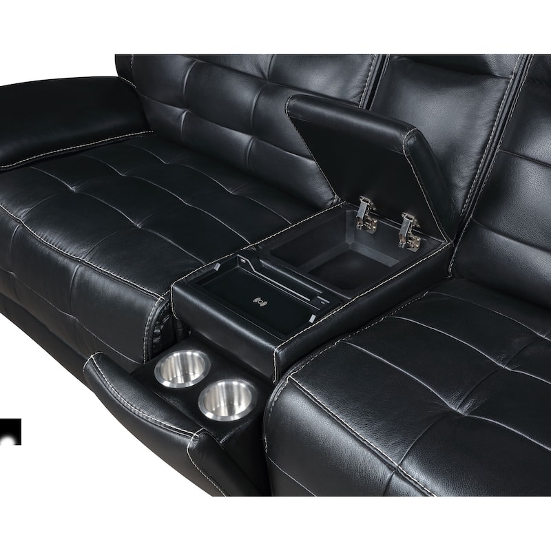 Hewitt Leather Upholstered Power Reclining Sectional Black - 118.5"W x 106.25"D x 40.25"H