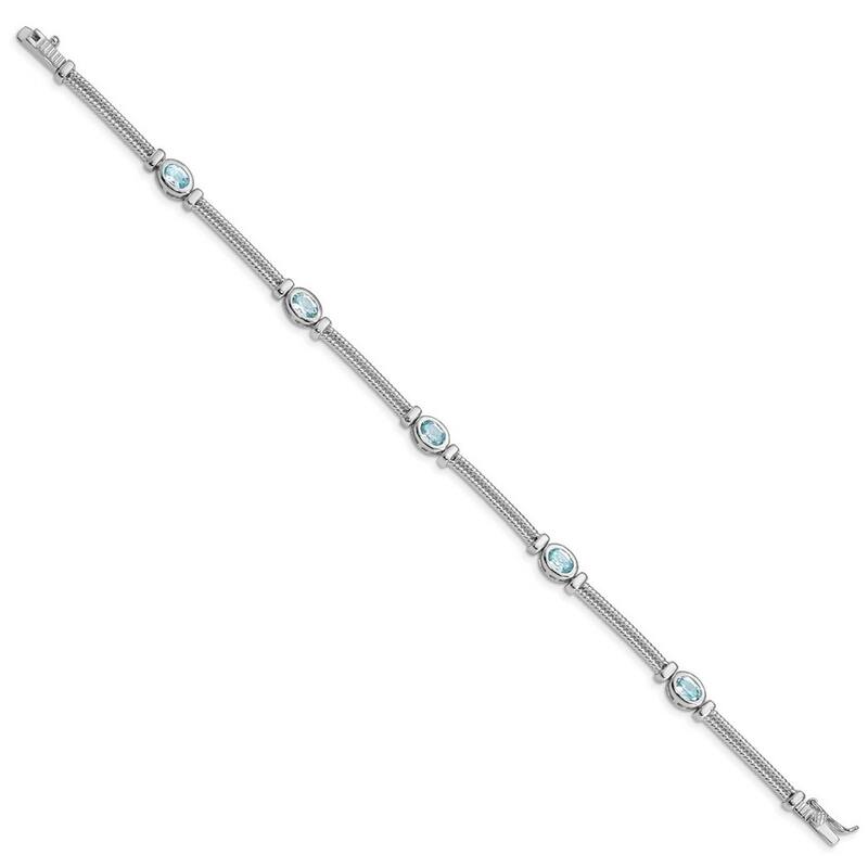 Curata 925 Sterling Silver Textured Polished Box Catch Closure Blue Topaz Bracelet 7 Inch Box Clasp