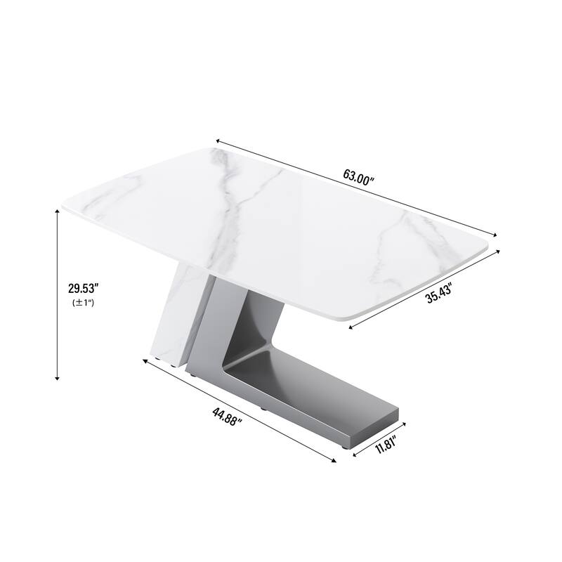 Slate Dining Table Faux Marble Table with Z shape Stainless Steel Pedestal